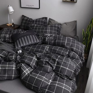Bộ chăn ga gối Cotton Poly kẻ caro đen
