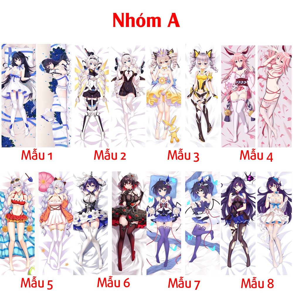 {48 mẫu Dakimakura} Vỏ Gối ôm Anime Honkai Impact + Love Live! siêu to dài 1,5m x 50cm hàng có sẵn đặt theo yêu cầu