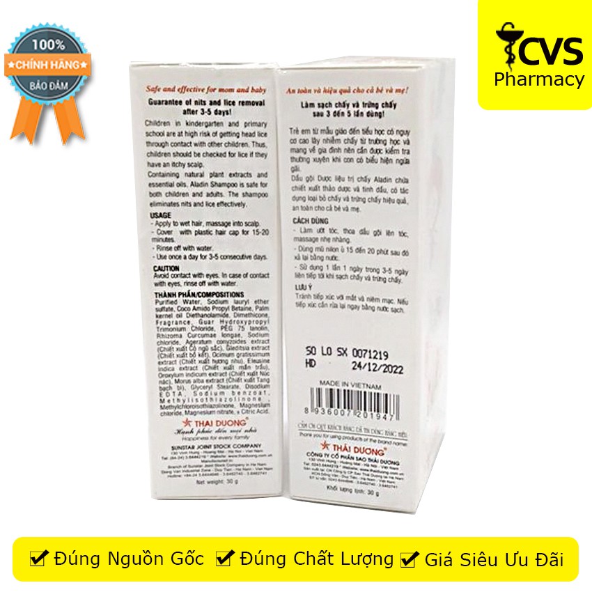 Dầu Gội Dược Liệu Chữa Chấy Aladin - giúp làm sạch chấy và trứng chấy, an toàn cho bé và mẹ - cvspharmacy