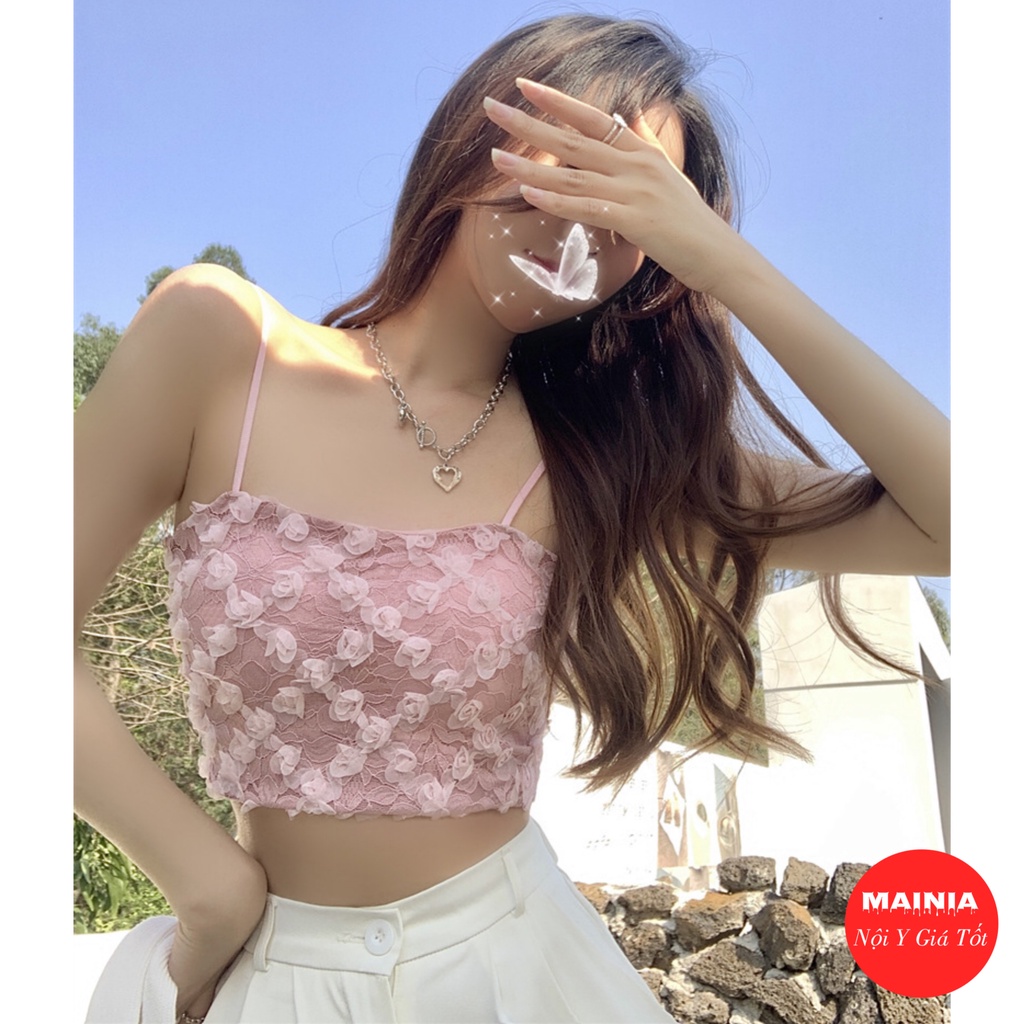 Áo Bra Ren Hoa Hồng Nhí Hai Dây Ngàn Hoa 3 Màu Siêu Xinh Áo Crotop Phối Quần Jean Đi Biển Cực Đẹp Mainia Shop