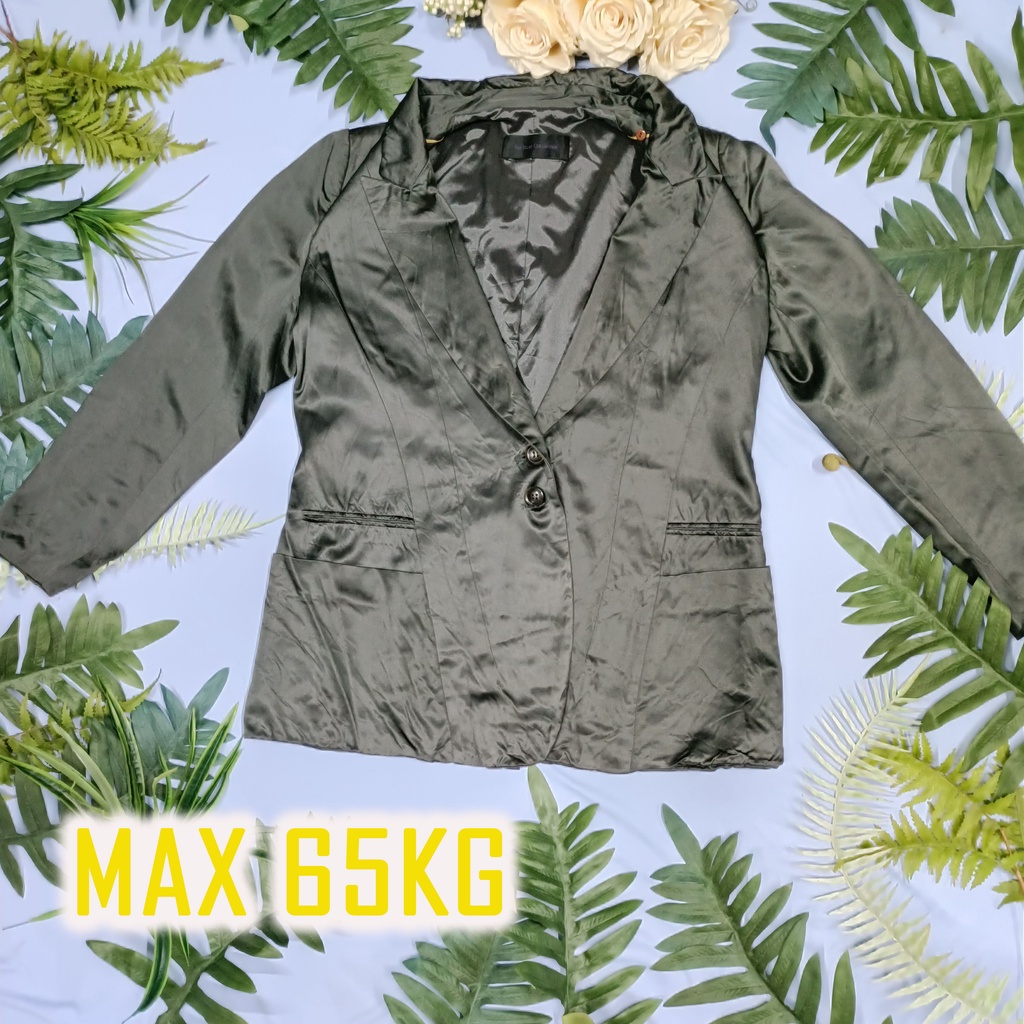 Áo blazer nữ satin rất dày màu xanh rêu hàng hiệu Hàn Quốc Izzat Collection Thanh lý