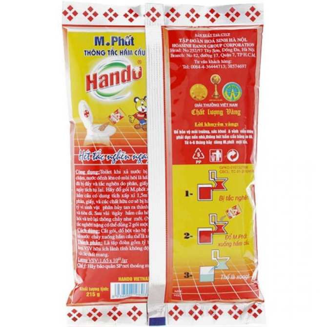 [HANDO VIỆT NAM] Gói Bột Thông Tắc Bồn Cầu M.Phốt 215g Hando Việt Nam