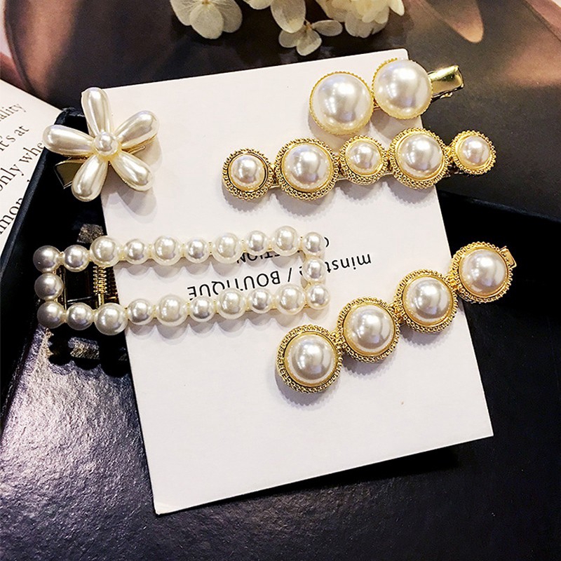 Kẹp Tóc Hình Bông Hoa Đính Ngọc Trai Phong Cách Hàn Quốc Cá Tính