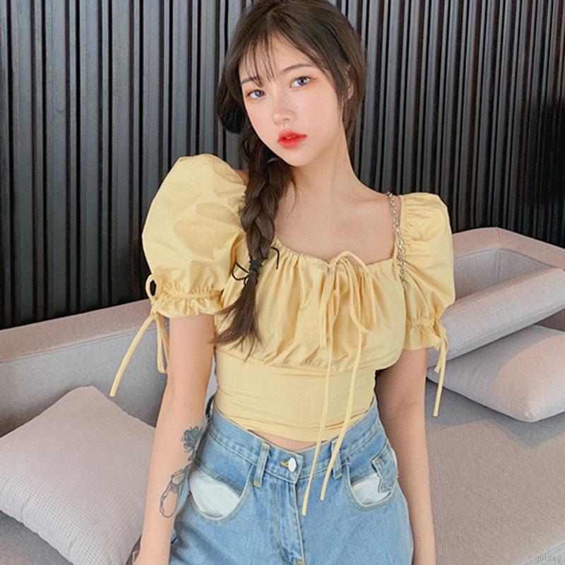 Áo Sơ Mi Ngắn Tay Màu Trơn Phối Nơ Buộc Dây Kiểu Retro Hàn Quốc Cá Tính