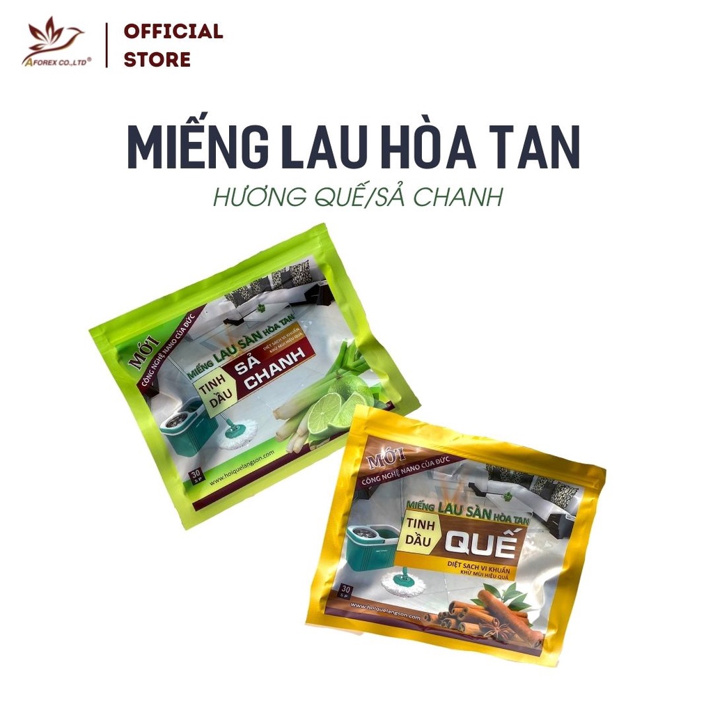 Túi 30 miếng Lau nhà hoà tan tinh dầu Quế, Sả chanh AFOREX dùng cho 30 lần