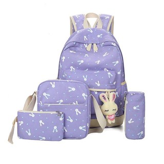 Bộ 4 Balo Kèm Bông Treo Thỏ,Balo thoi trang,balo đẹp,balo giá rẻ,balo nữ,balo teen,balo đi học,balo da,balo mini