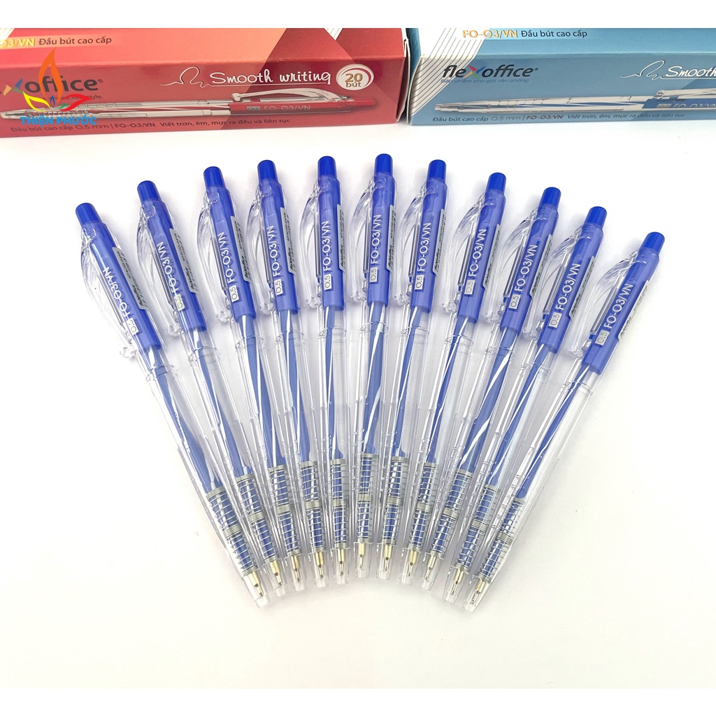 Bút bi Thiên Long xanh nhiều màu TL FO-03 Hộp 20 cây] đầu bút 0.5mm SUKADO 12FO03