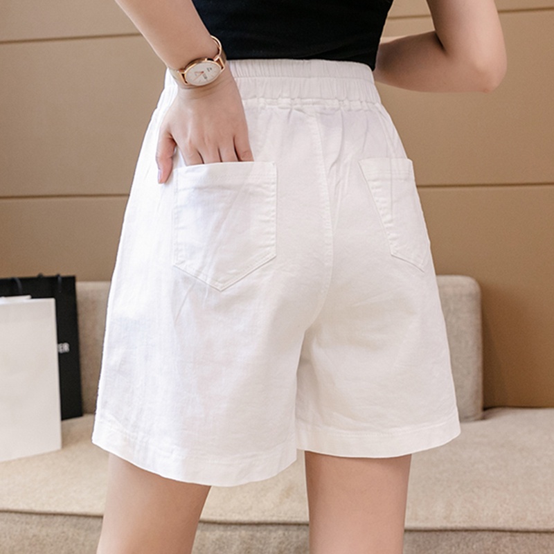 Quần ngắn ZANZEA ống rộng lưng thun màu trơn phong cách Hàn Quốc cho nữ
