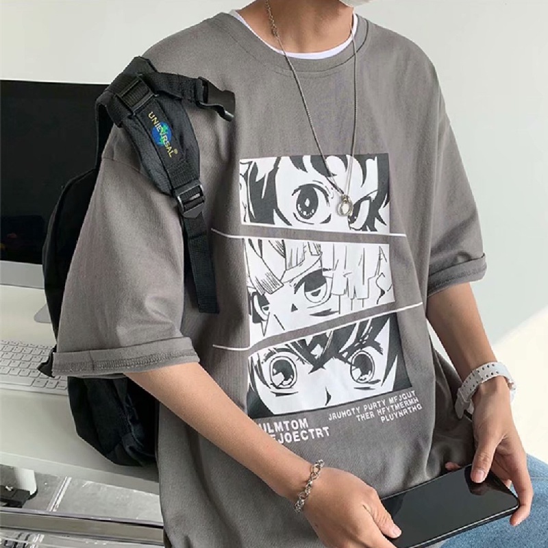 Áo Thun Tay Lỡ Dáng Rộng In Họa Tiết Hoạt Hình Phong Cách Hàn Quốc Thời Trang Cho Nam Size M-5XL