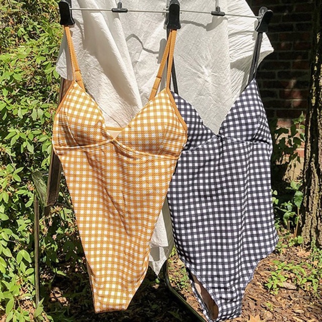 Order 12ngay (Hình thật) - Bikini 1 mảnh caro retro | BigBuy360 - bigbuy360.vn