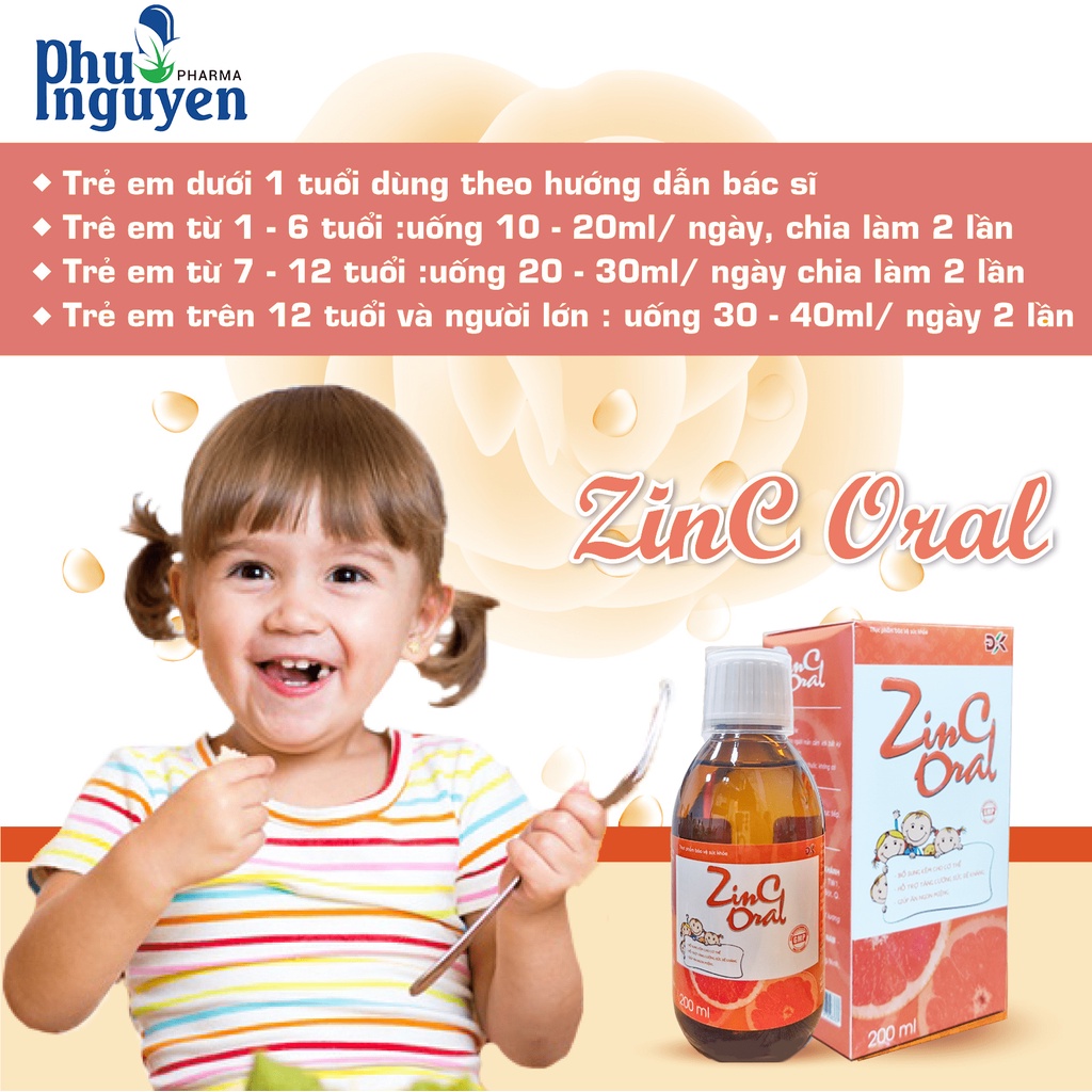 Chai Uống Bổ Sung Kẽm Giúp Trẻ Ăn Ngon Miệng Tăng Cường Đề Kháng Kẽm Zinc Oral  - Chai 200ml