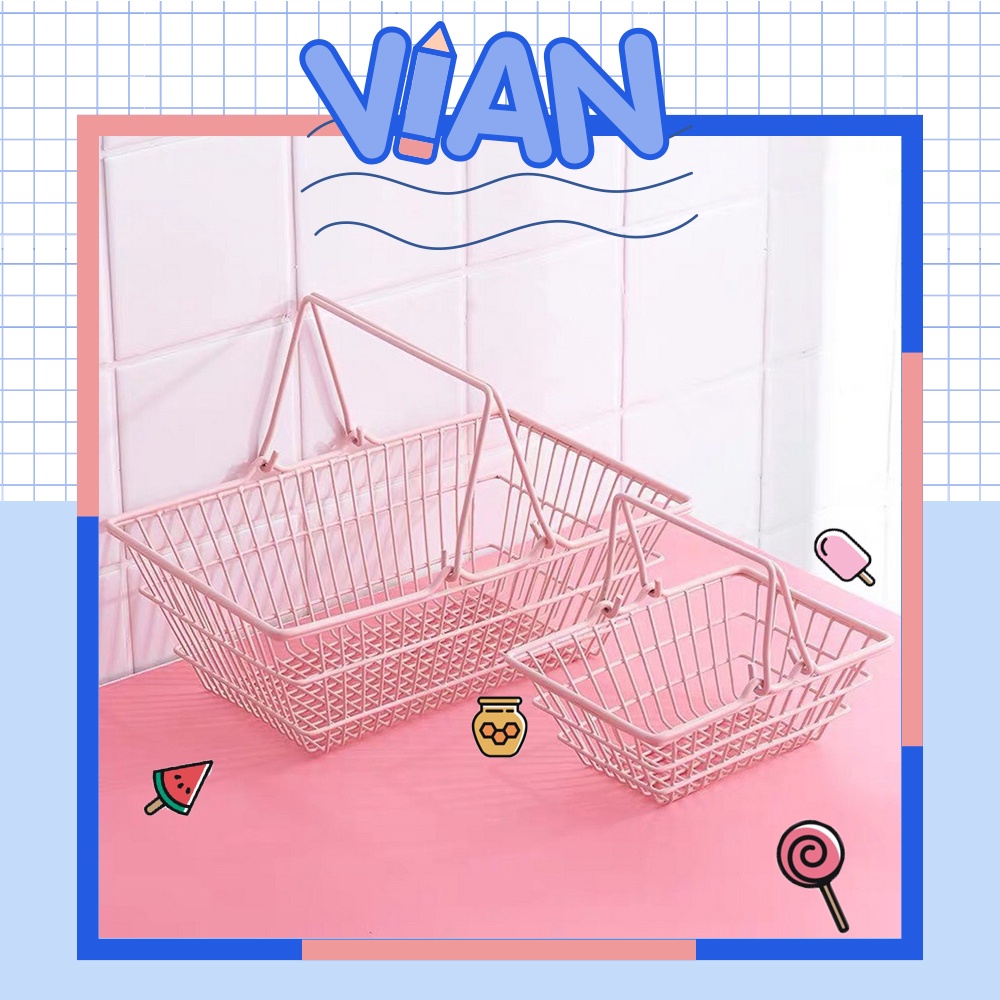 Giỏ/Rổ Sắt Nơ Hồng Decor màu Pastel Phụ Kiện Chụp Ảnh Trang Trí Nhà Cửa Vian Store