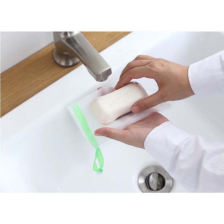 Túi Lưới Đựng Xà Phòng - Túi Lưới Tạo Bọt Xà Phòng Tiện Lợi [Bao Bì Thẻ 2 Lớp Có Dây Rút]