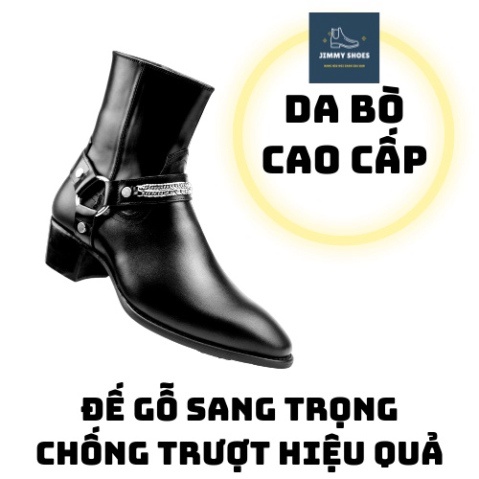 Giày thời trang nam cao cổ Harness boots da bò nguyên tấm đế gỗ tăng chiều cao 4.5cm | BigBuy360 - bigbuy360.vn
