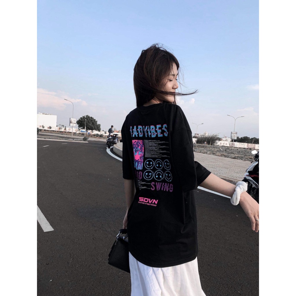 Áo phông Bad Vibers in trước sau form rộng đẹp- Áo thun tay lỡ Unisex nam nữ kiểu hàn quốc vải cotton HARI in hoạ tiết