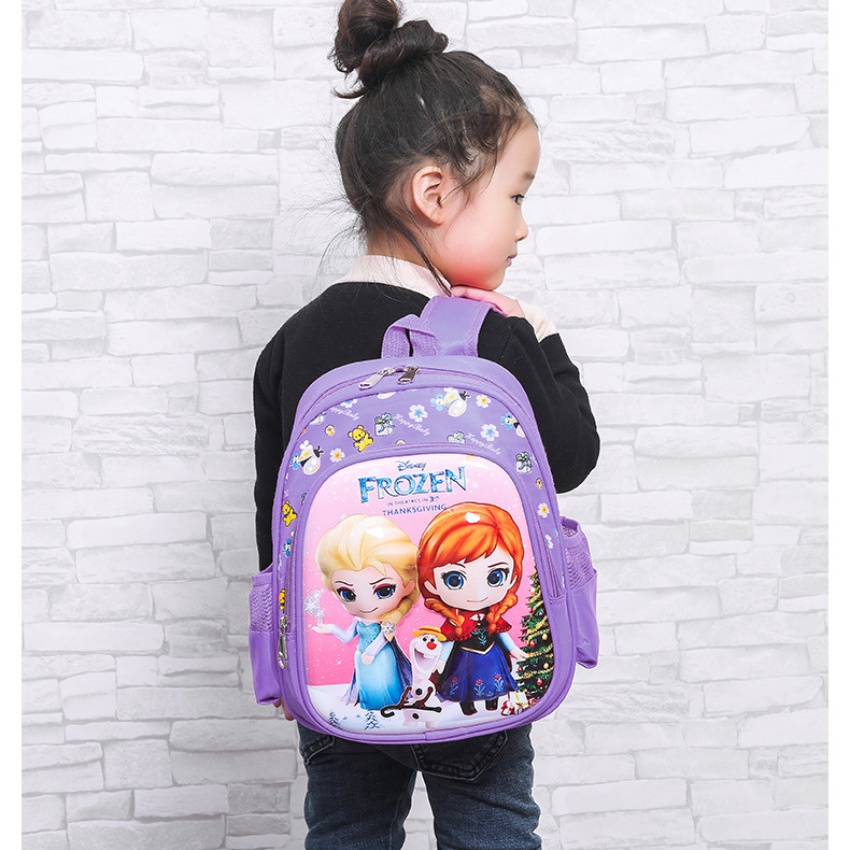 Cặp balo học sinh đi học nhà trẻ, mẫu giáo in hình 3D FROZEN chất liệu vải dù chống thấm nước cao cấp BL027