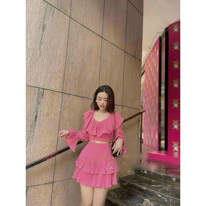 Sét Đồ Nữ Đi Biển Áo Chân Váy Dập Ly Phối Bèo, Set Croptop Sexy Cách Điệu Siêu Xinh Thời Trang Nữ Minh Phúc