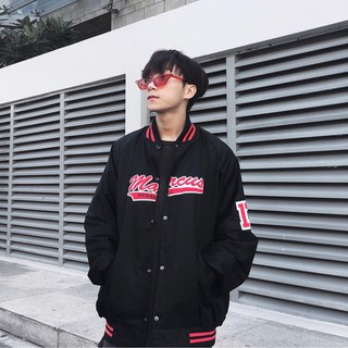 Áo Khoác Dù BOMBER MARCUS Đen Viền Đỏ Unisex