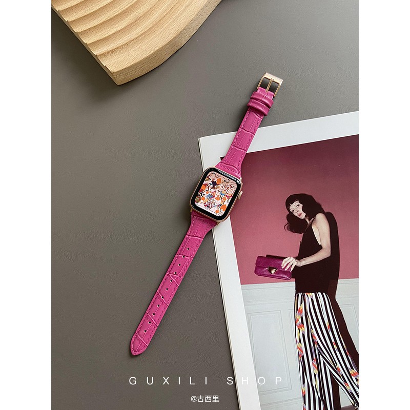 Dây Đeo Tay Bằng Da Cá Sấu 8 Màu Thời Trang Cho Đồng Hồ Thông Minh Apple Watch Series 6 5 3 4 2 Se Iwatch 38mm 40mm 42mm 44mm T500