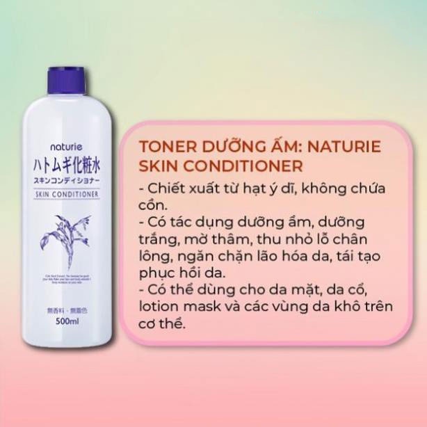 Nước Hoa Hồng Hatomugi Chiết Xuất Ý Dĩ Naturie Toner Làm Sáng Da 500ml