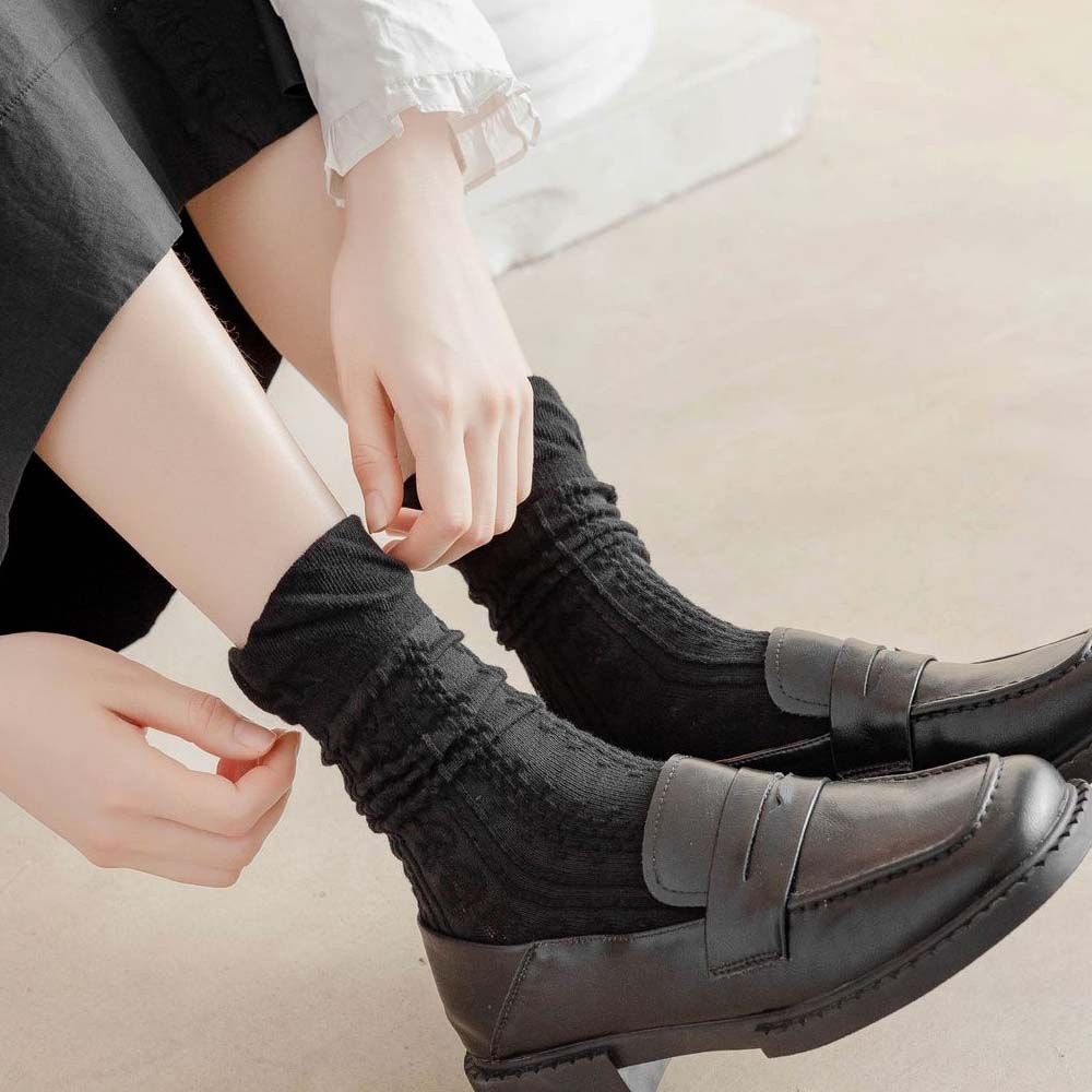 Vớ cotton cổ cao phối ren màu trắng / đen phong cách lolita Hàn Quốc thời trang cho nữ