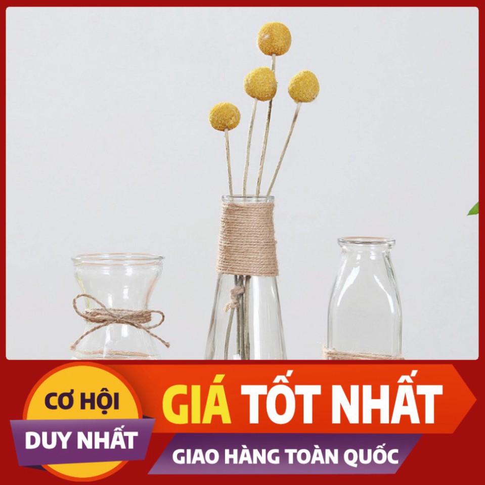 Lọ hoa thủy tinh vuông, Bình hoa cuốn dây thừng, dây gai cuốn decor, trang trí vintage [DECORBYME]