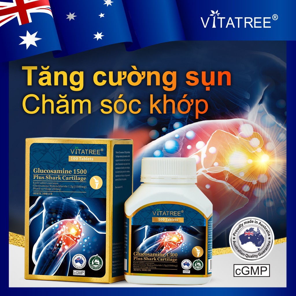 Viên uống hỗ trợ xương khớp Vitatree Glucosamine 1500 plus Shark Cartilage