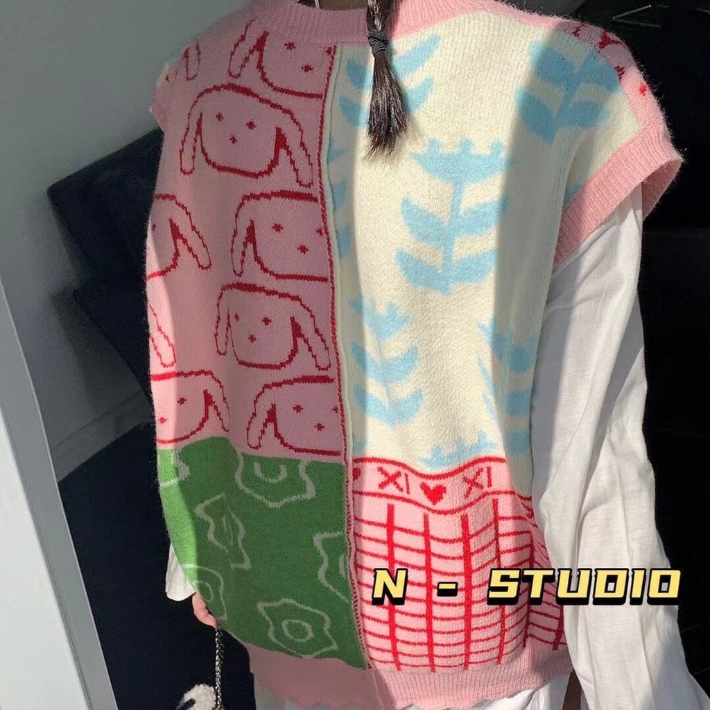 Áo len không tay cổ tròn dáng rộng thiết kế mới phong cách Hàn Quốc thời trang cho nữ