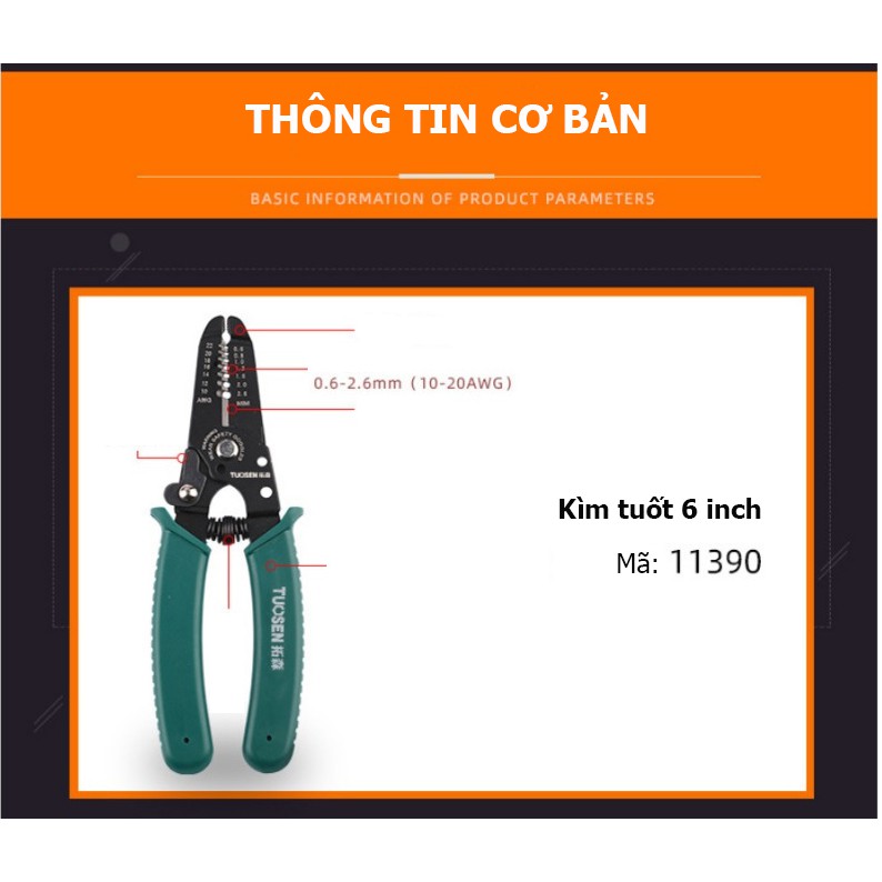 Kìm tuốt dây điện, bấm cos đa năng, tự động TUOSEN / Tuo Sen