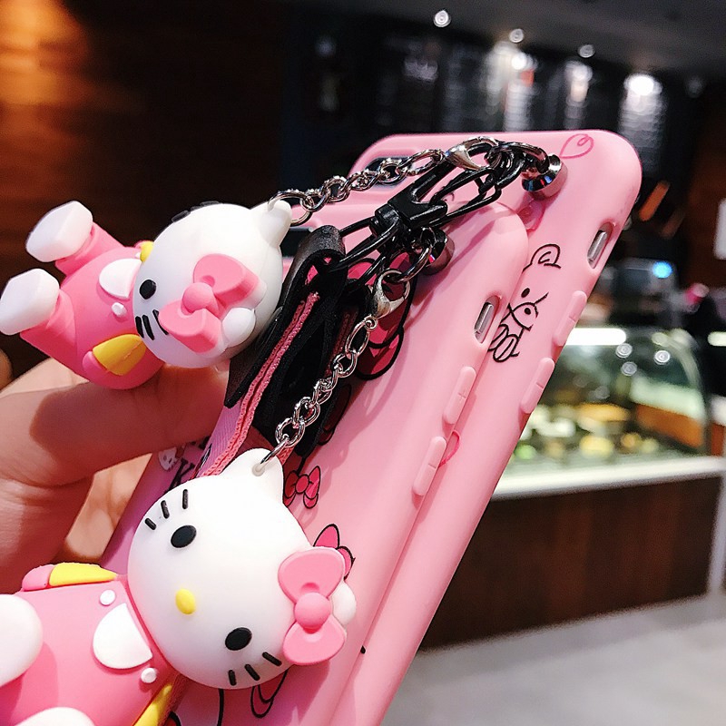 HELLOKITTY Ốp Lưng Hello Kitty Có Dây Đeo Cho Oppo Reno Z A77 A71 A59 F1S A39 A57 A37 Neo 9 A5S Ax7 A12 A3S Ax5 A12E A3 R17 R15