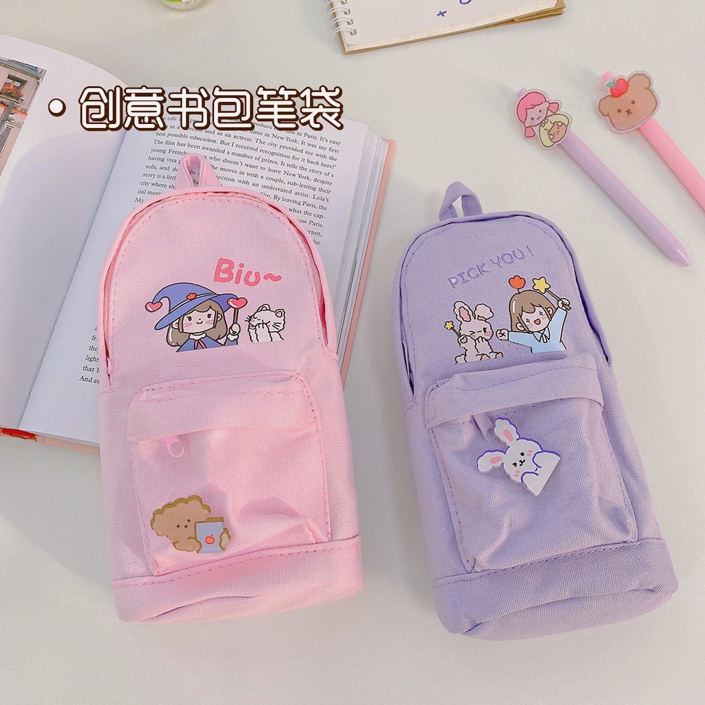 Bóp bút canvas balo girl Ulzzang + huy hiệu