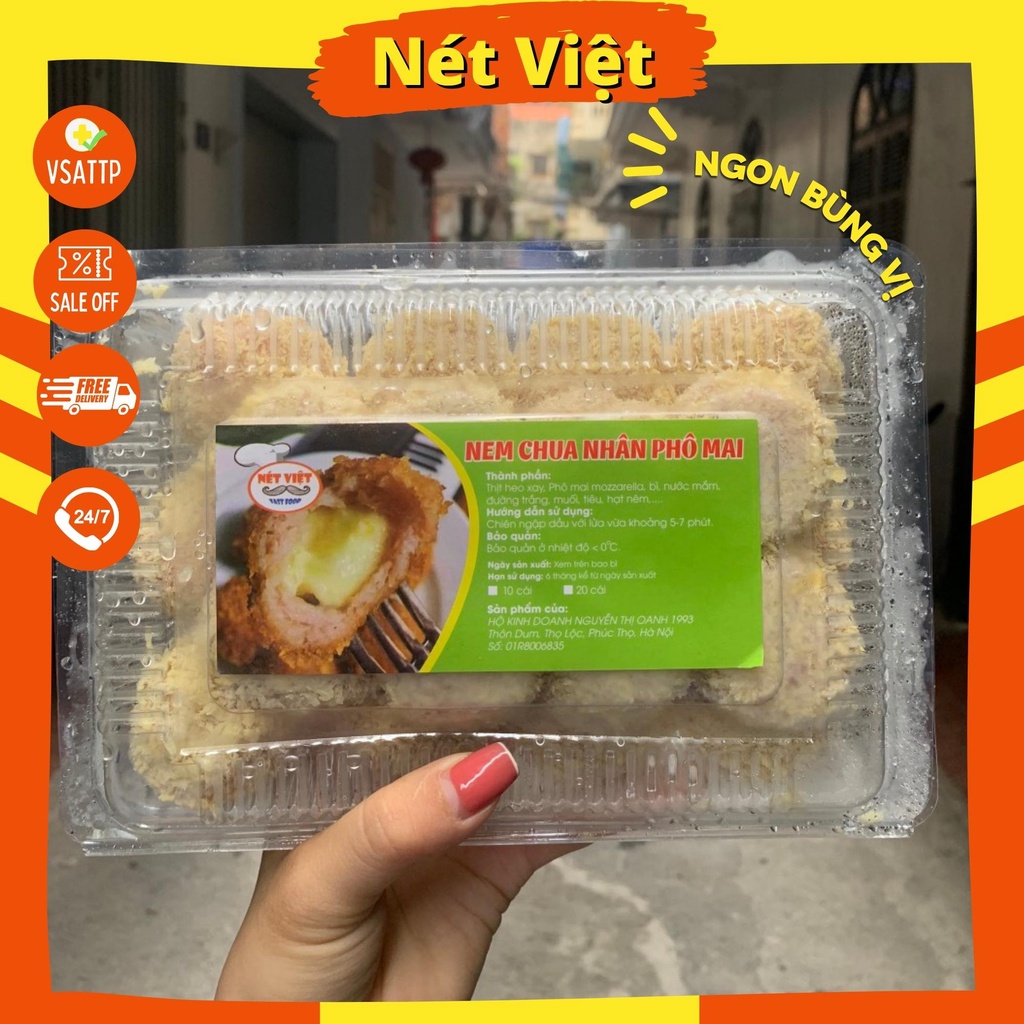 Nem Chua Rán Nhân Phô Mai Nét Việt Hộp, Nem Trần Công Châu Nhân Phô Mai Kéo Sợi, Hộp 20c