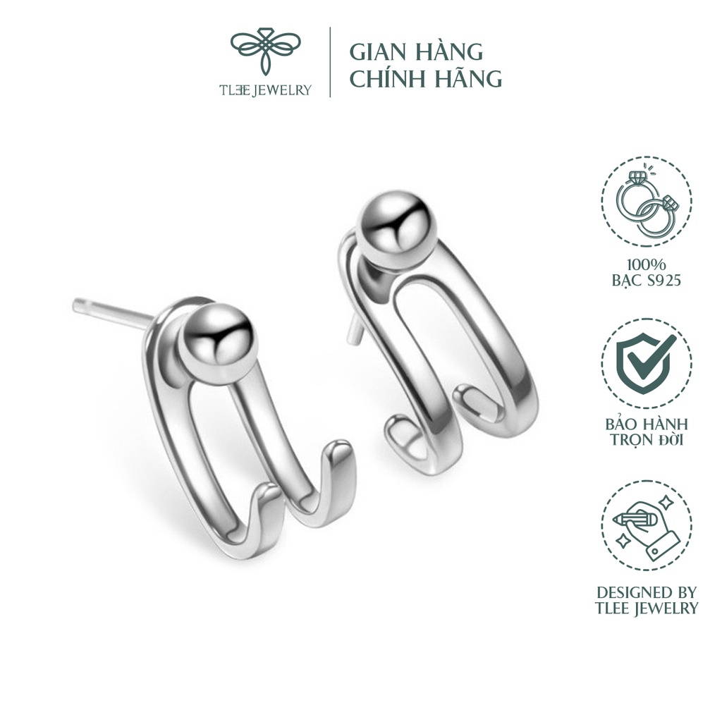 Khuyên tai bạc unisex TLEE móc bi hai dáng cá tính NCJ B0180
