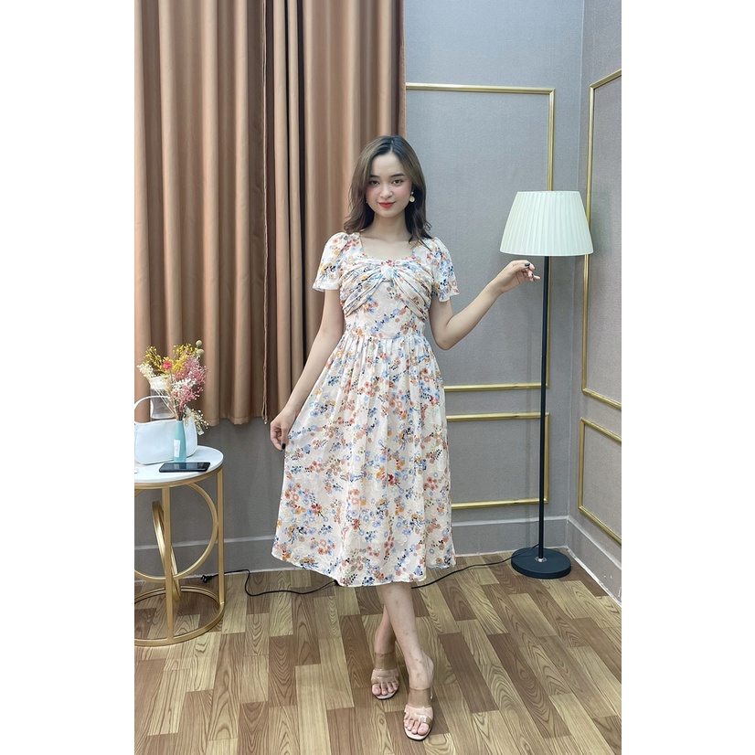 Đầm xoè hoa SEFA xếp ly nơ ngực SFV2225