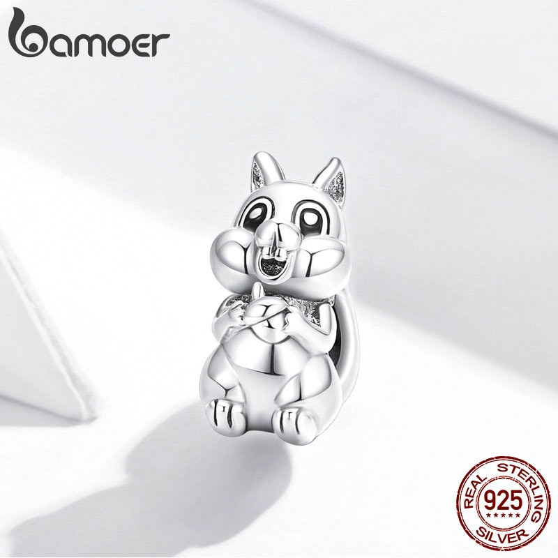 Mặt Phụ Kiện Bamoer BSC338 Bạc S925 Hình Con Sóc Làm Trang Sức / Vòng Tay Cho Nữ