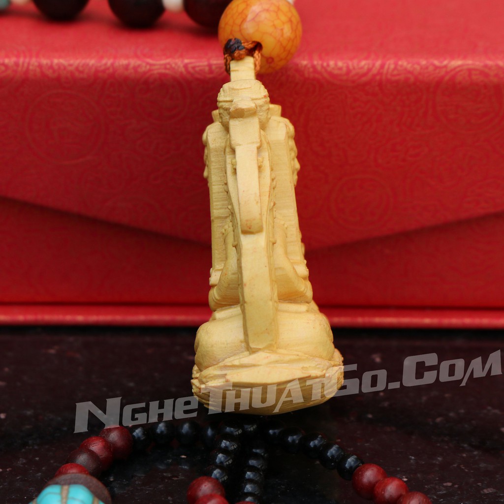 Dây treo xe ô tô tượng Phật Bất Động Minh Vương bằng gỗ Hoàng Dương- TẶNG 1 VÒNG ĐEO TAY