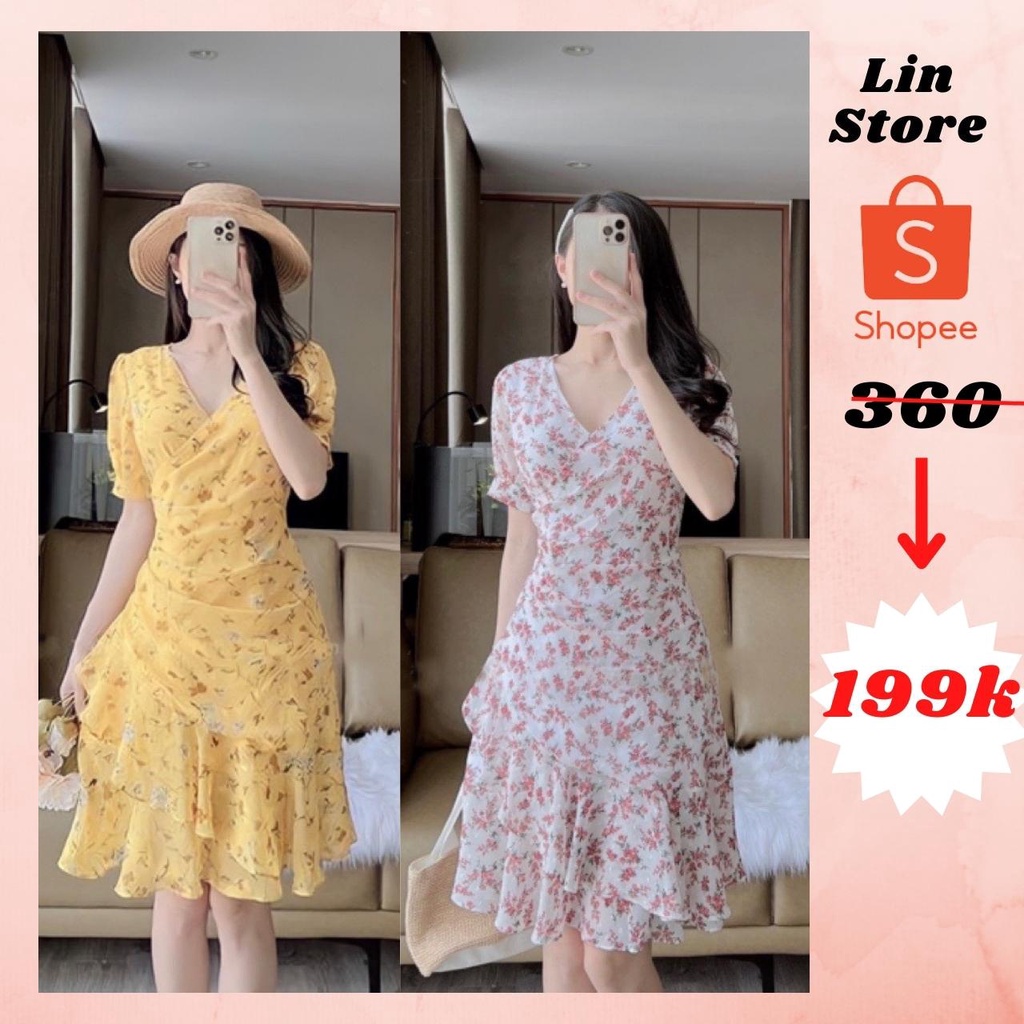 Váy hoa nhí ,đi biển ,đi chơi sang chảnh Linstore thiết kế V15