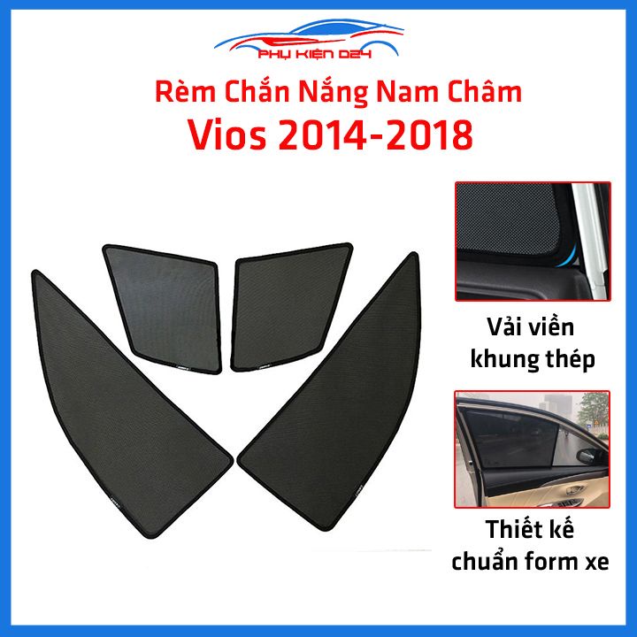 Bộ 4 rèm chắn nắng nam châm Vios 2014-2015-2016-2017-2018 khung cố định chống tia UV