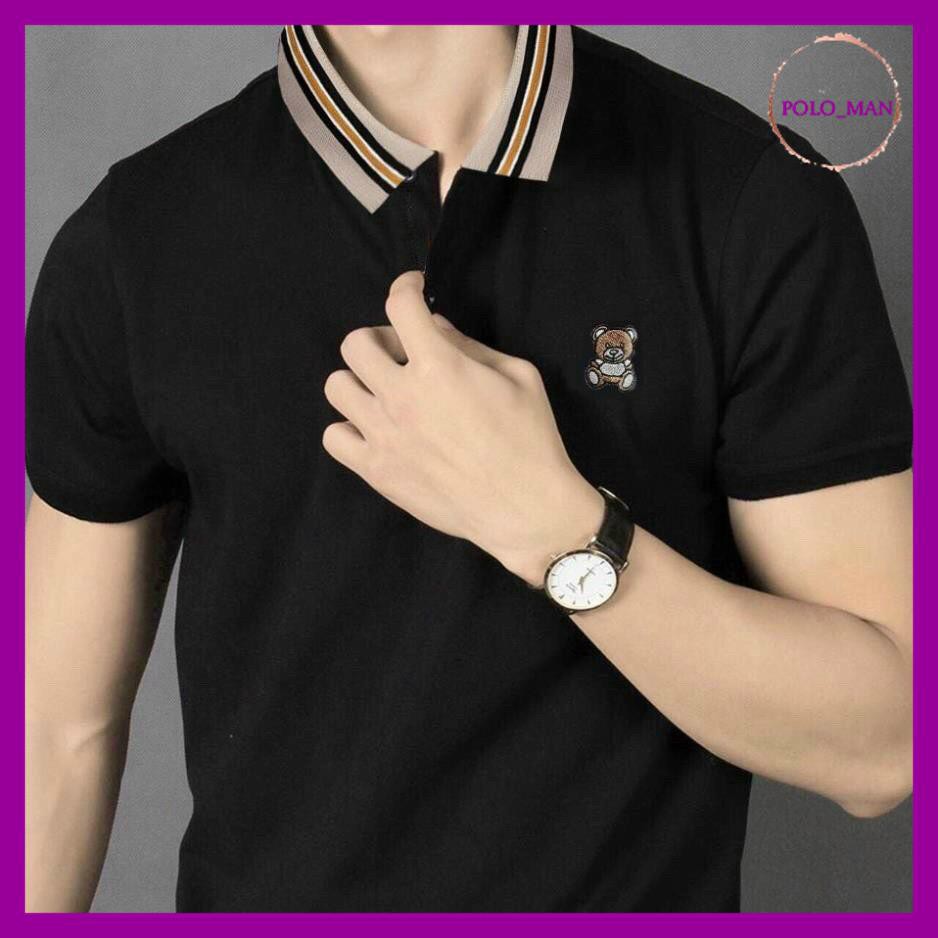 Áo Polo Nam thiết kế, áo polo có cổ ngực thêu gấu đẹp mĩ mãn 100% ảnh thật