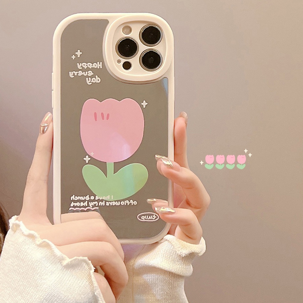Ốp Điện Thoại Mềm Họa Tiết Hoa Phối Gương Sang Trọng Cho iPhone 11 12 13 Pro max mini XS max xr 7 8 se2020 plus