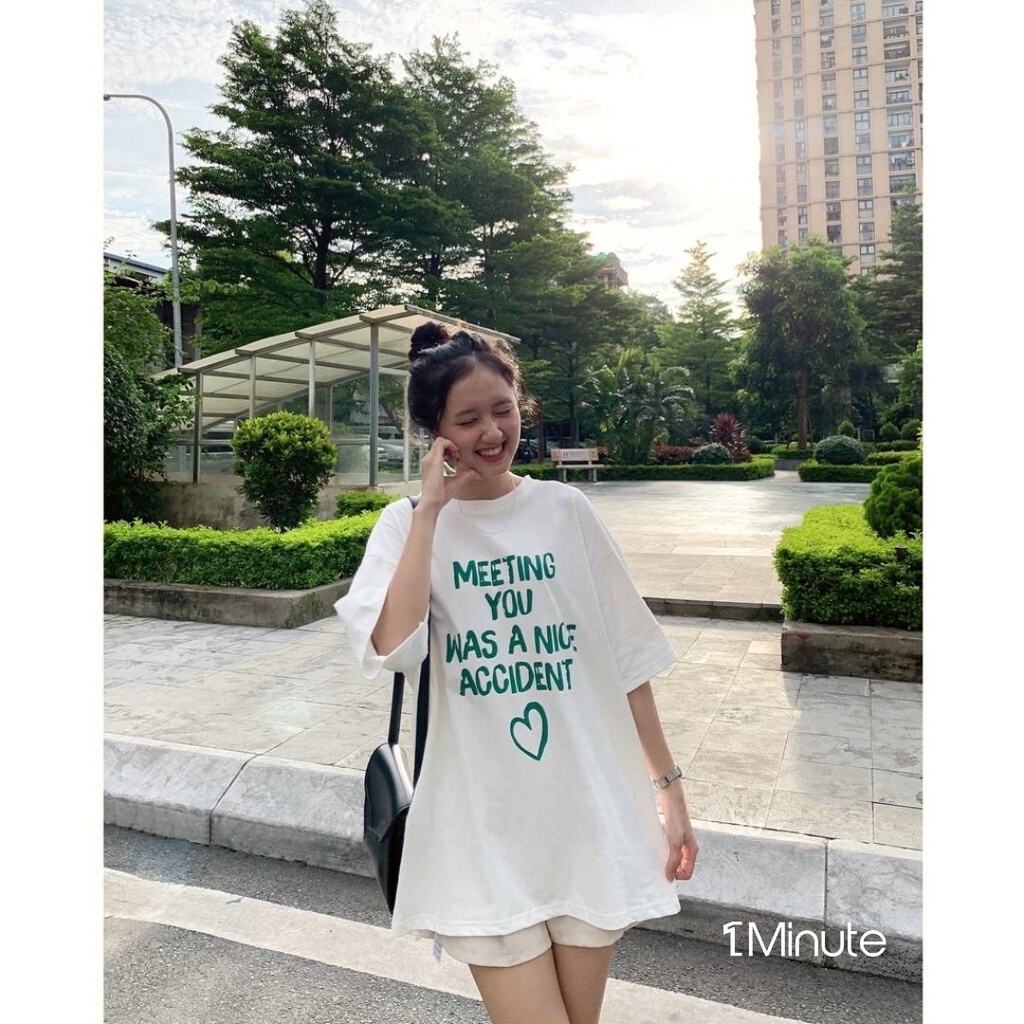 Áo Thun Tay Lỡ MEETYOU Xanh Lá Cotton, Áo Phông Rộng Mẫu Mới 2022 1Minute