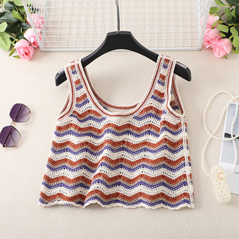 Áo Croptop Sát Nách Họa Tiết Kẻ Sọc Phong Cách Retro Thời Trang Mùa Hè Cho Nữ