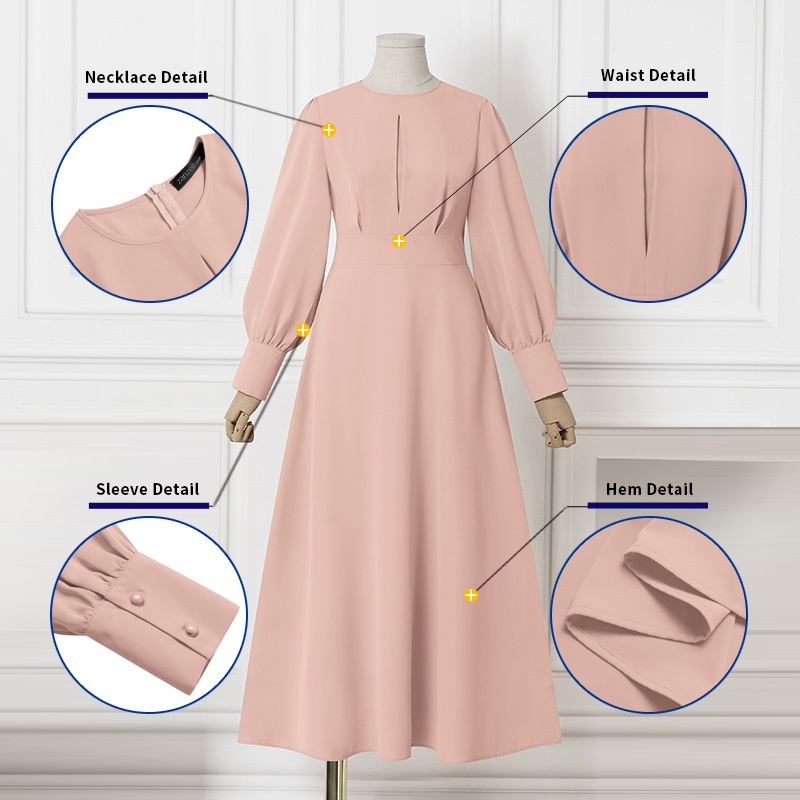 Đầm maxi nữ Zanzea tay dài màu trơn nhấn eo thời trang