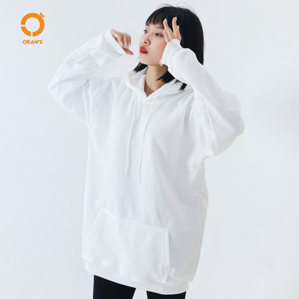 Áo Hoodie trắng màu trơn chất nỉ cotton 100% lót bông mềm mịn (FULLBOX, FULL TAG) - ORAN'S HOODIE BASIC