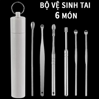 Bộ dụng cụ vệ sinh tai ngoáy tai đồ lấy ráy tai Cao Cấp bằng thép không gỉ cho gia đình