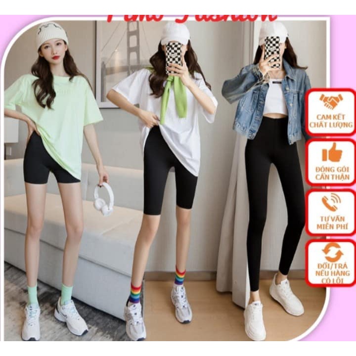 Quần legging nữ lửng Choobe vải thun cao cấp biker nữ đùi ngố đồ mặc nhà dáng ôm bó lưng thun tập gym yoga