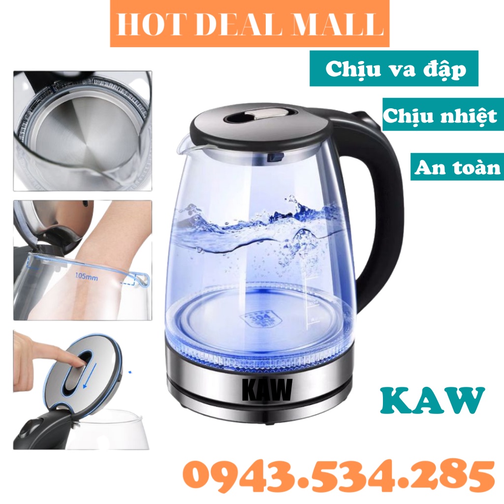 Ấm Điện Siêu Tốc, Ấm Siêu Tốc Thủy Tinh RAPIDO 1.8L Thiết Kế Hiện Đại Trong Suốt Đun Nước Siêu Nhanh Có Đèn LED Khi Sôi