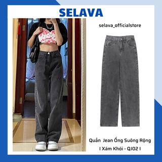 Quần jean nữ, quần bò nữ ống rộng đen xám phong cách Ulzzang School - Quần jeans baggy suông màu xám tro QJ02