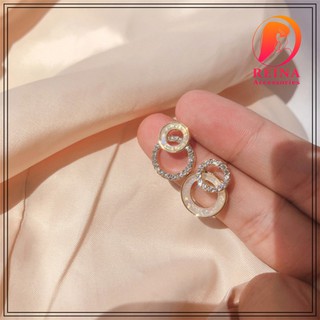 [MỚI] Khuyên tai cao cấp hình tròn đôi đính đá cá tính Bông tai phong cách Hàn Quốc Bạc 925 REINA