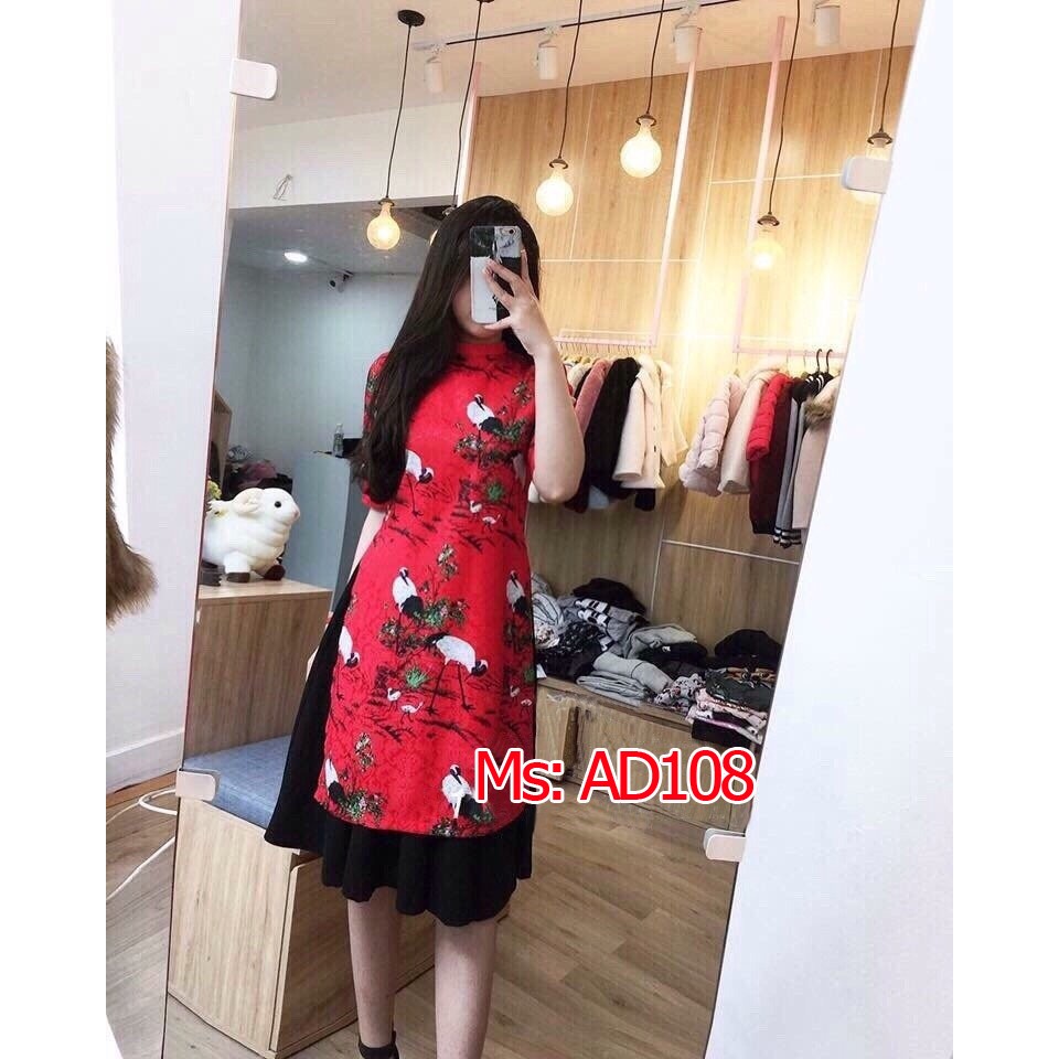 Có size 4XL Áo Dài Cách Tân kèm váy HỌA TIẾT CHIM CÒ ( 4XL NGỰC TO 120 -125CM)